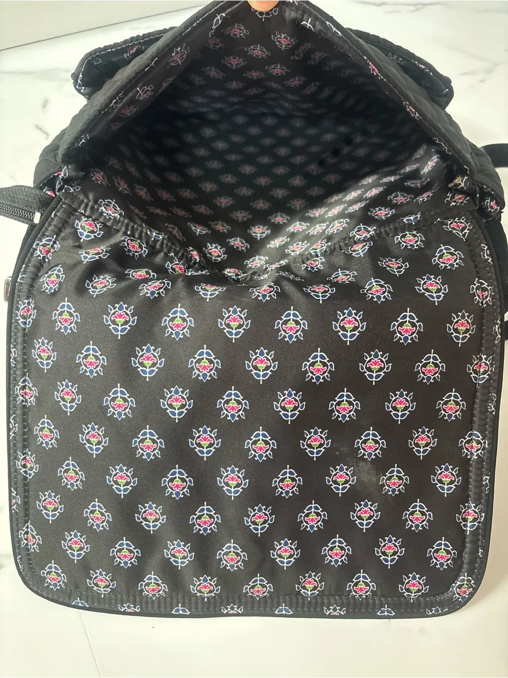 Vera Bradley Blooming Flowers Black Quilted Crossbody Messenger Travel Bag Purse